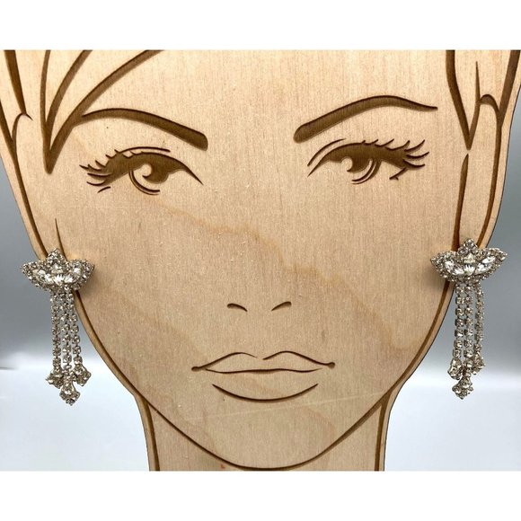 Vintage Floral Crystal Drop Earrings, Glam Studs Wedding Sparkle, Prong Set - Picture 1 of 5